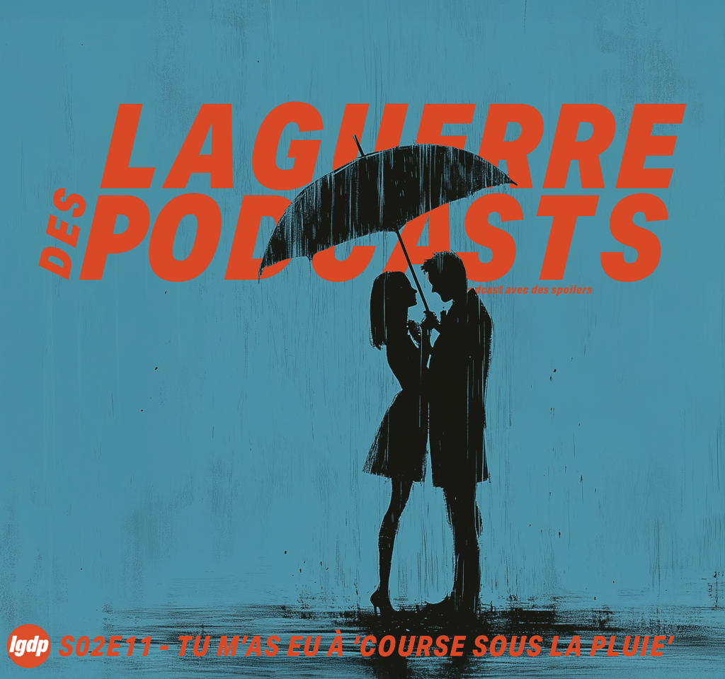 Affiche de l'épisode, un couple sous la pluie. Big cliché des rom coms.