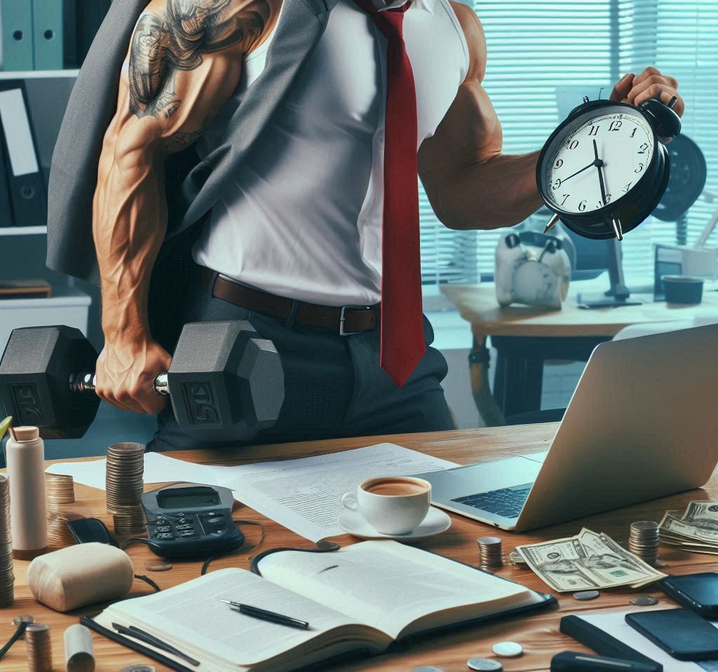An image of a person in the office squeezing in a workout