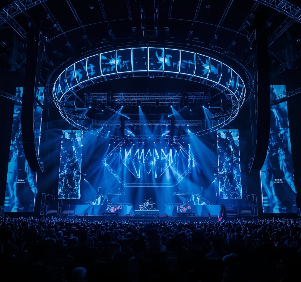 Casa de show underground com palco simples e iluminação escura estilo rock alternativo