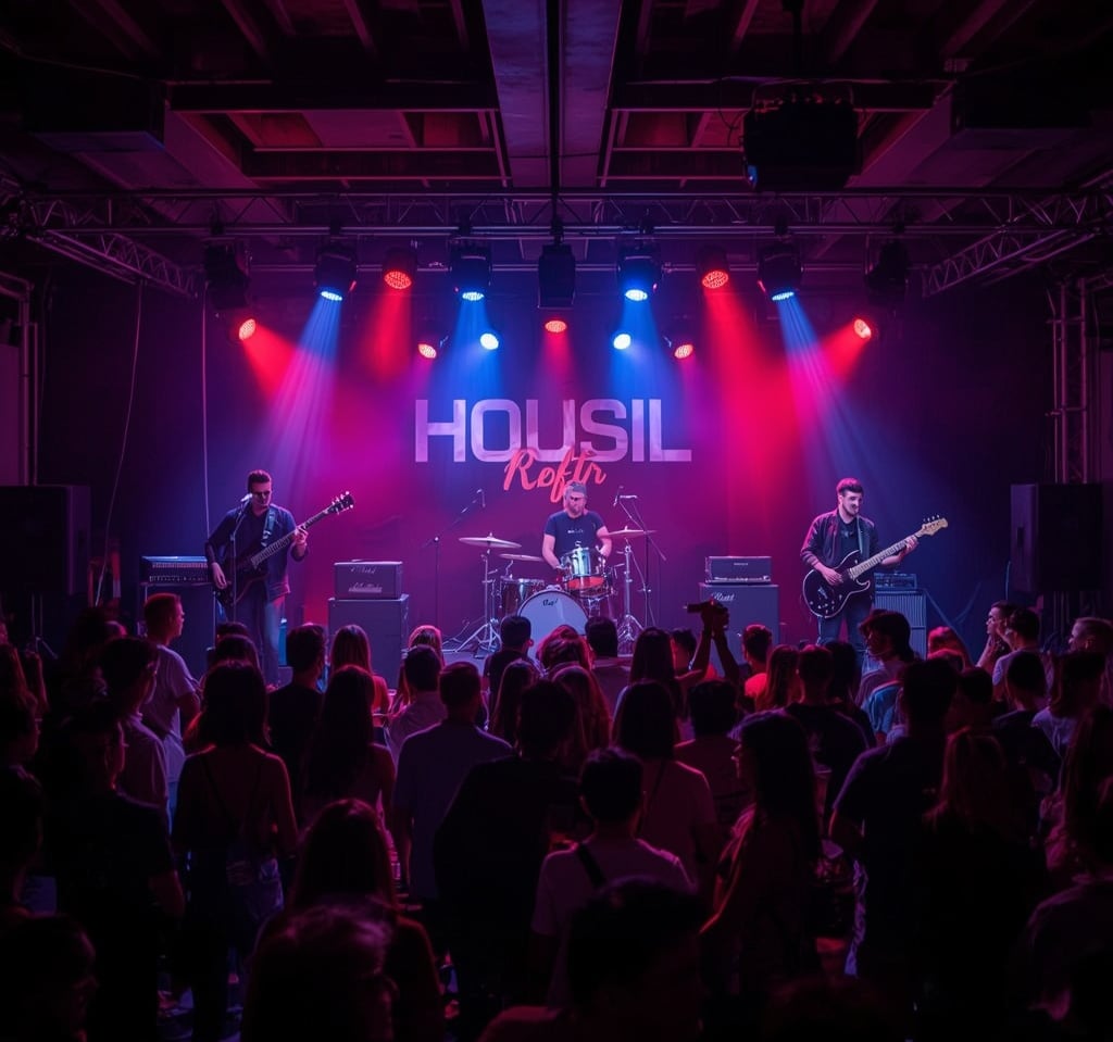 Banda de rock tocando em evento em São Paulo com estrutura profissional