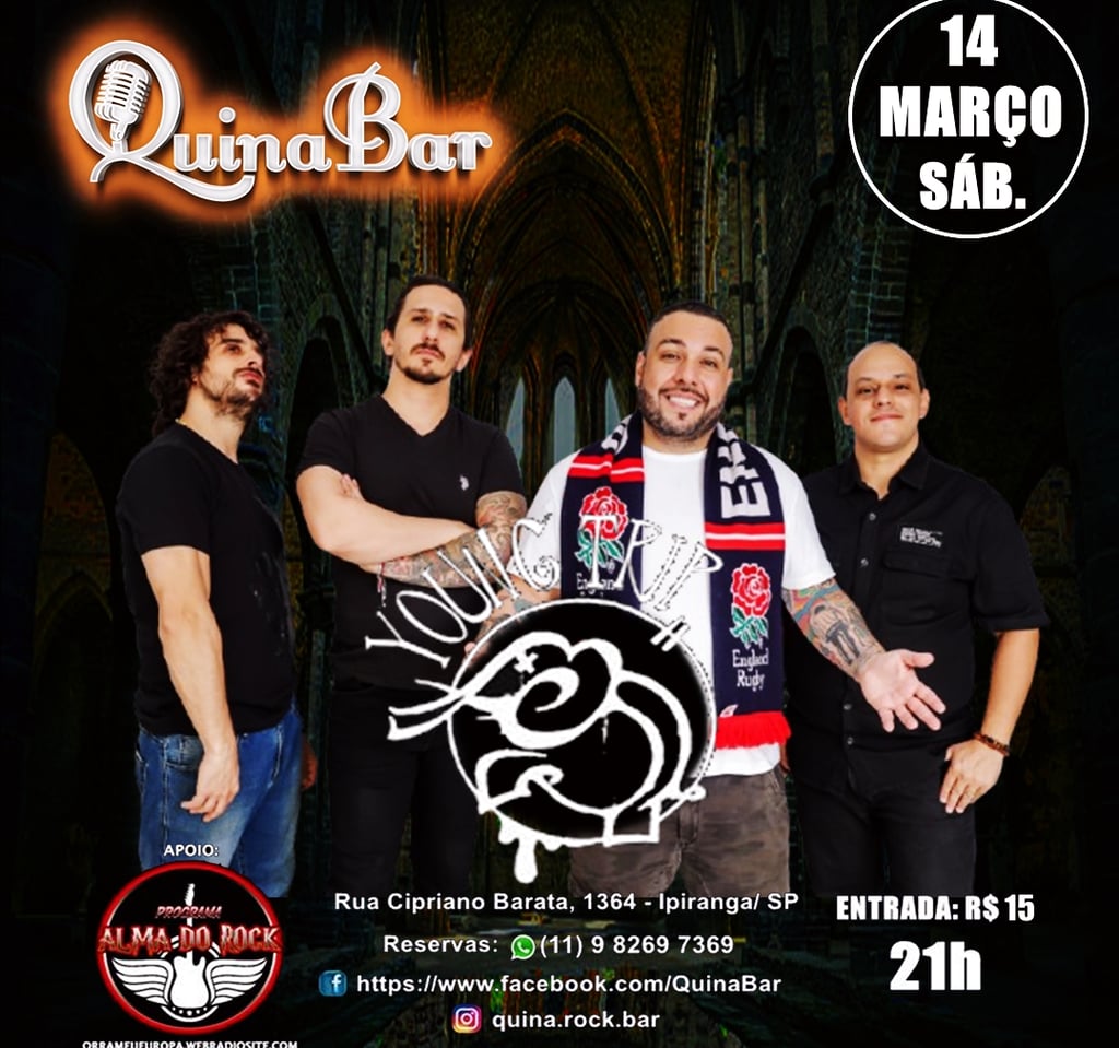 Show de rock ao vivo da banda Young Trip no Quina Bar no Ipiranga com público cantando junto