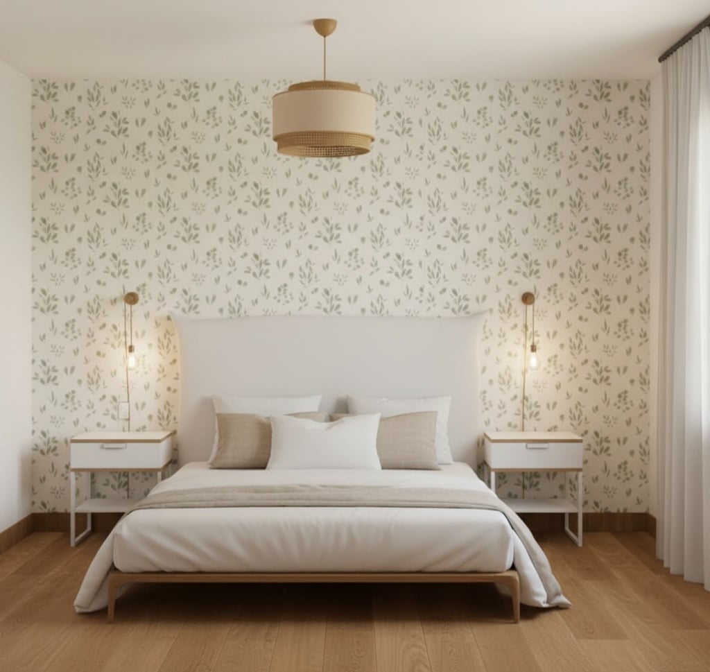 a bedroom with a bed and a lamp