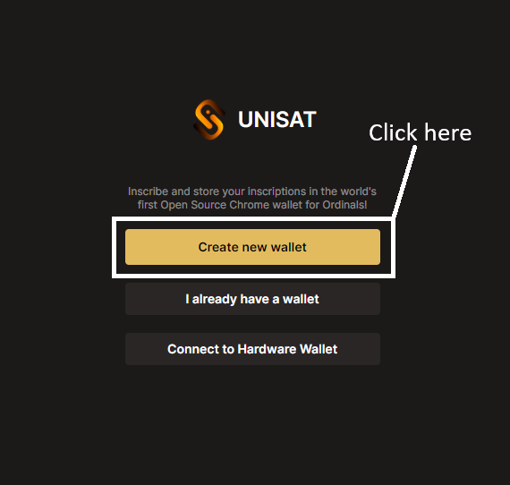 Unisat Bitcoin wallet create new wallet
