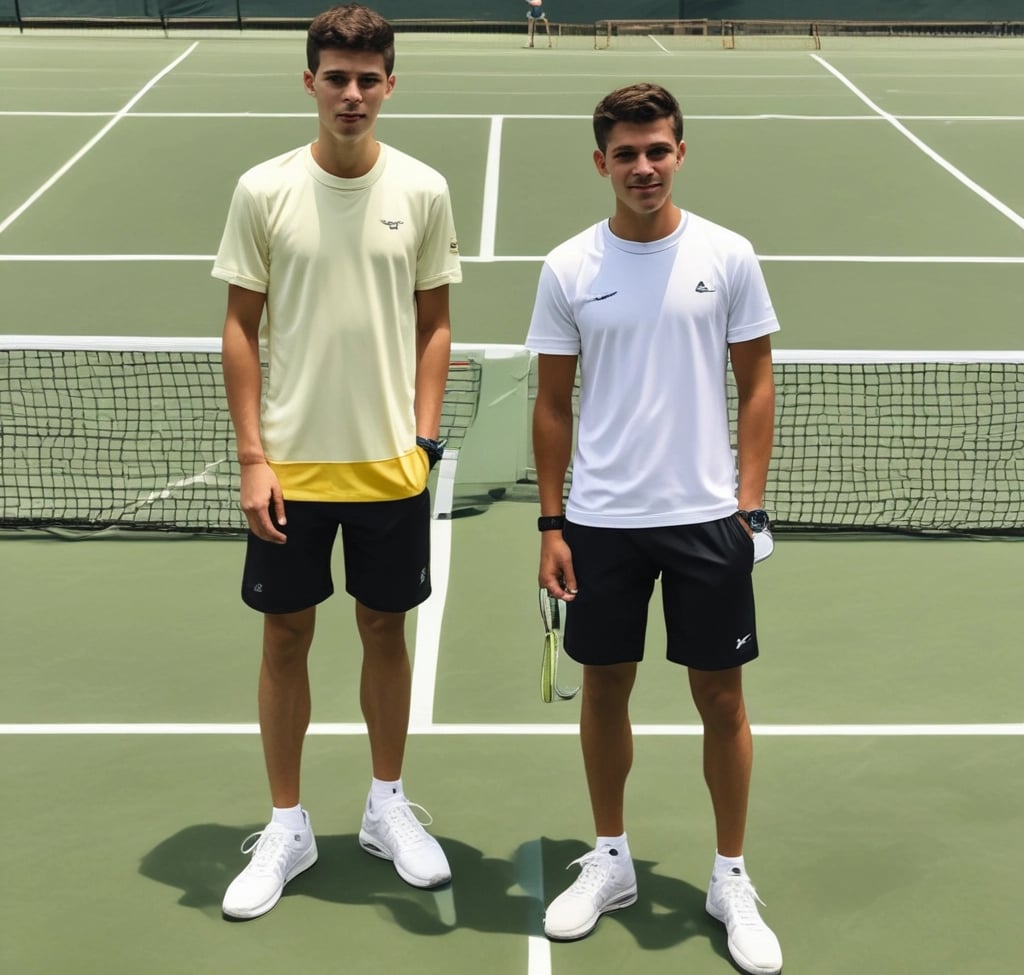 Close-up of a tennis ball resting on a vibrant neon-yellow tennis court surface.