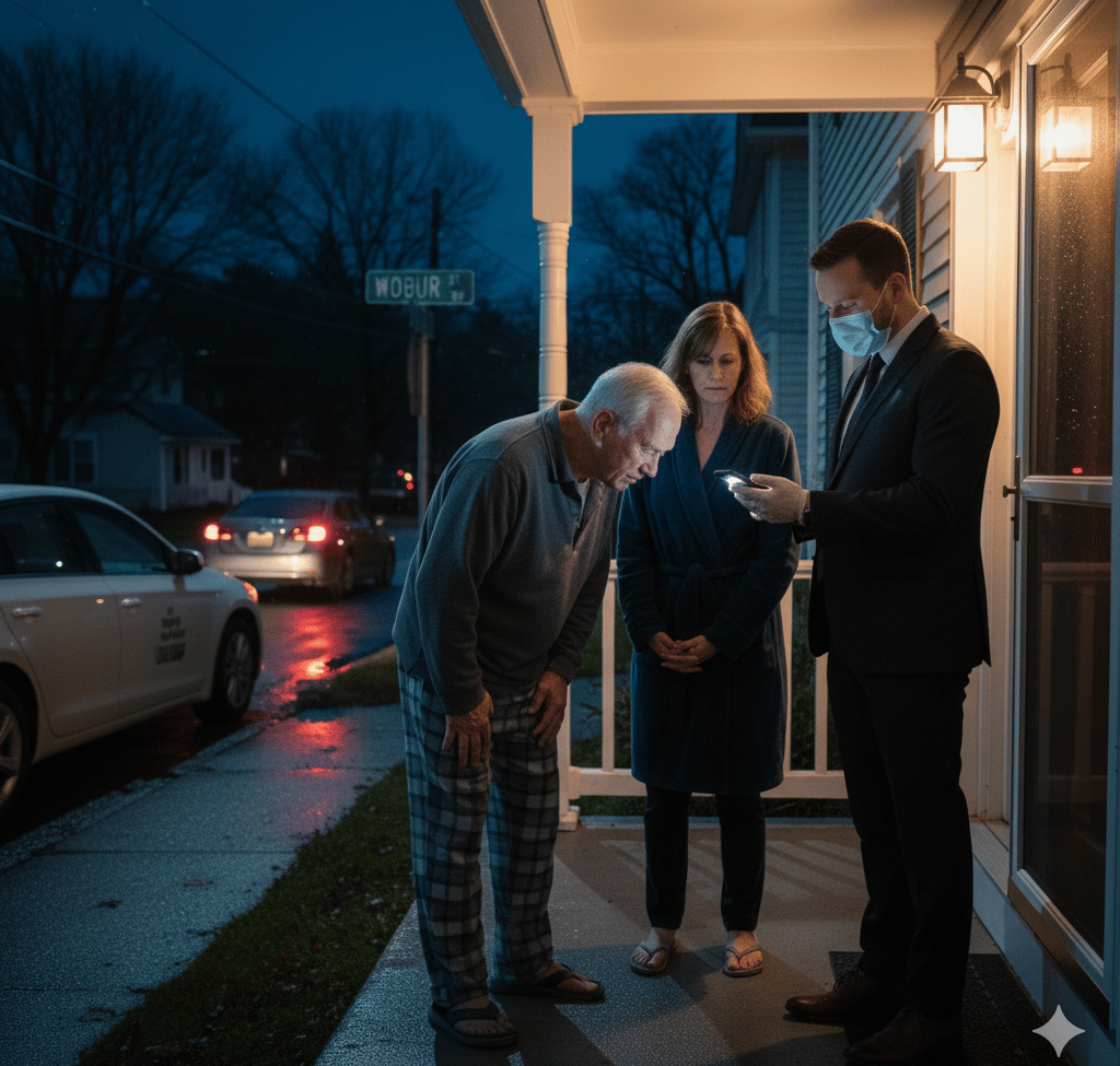 Mobile notary providing emergency notarization in Woburn MA at night