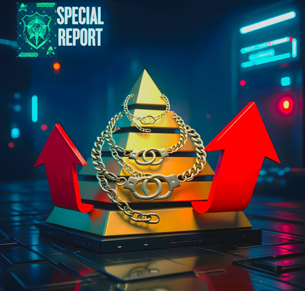 Online gambling complaints South Africa, CasinoCop gold pyramid in chains with rising red arrows