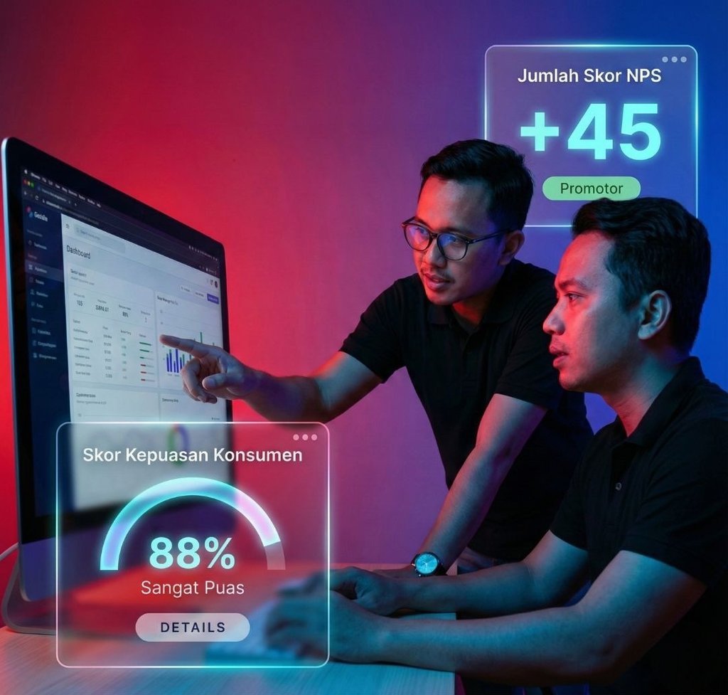 Analyzing customer satisfaction data and NPS scores on a digital dashboard interface.