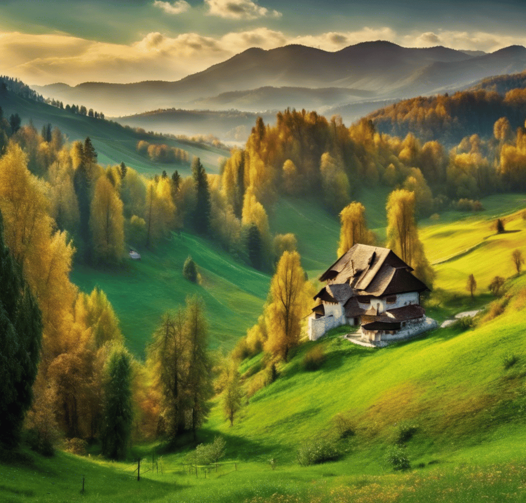a house in the mountains with a mountain in the background