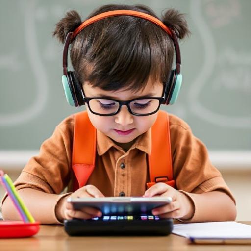 a young boy wearing headphones