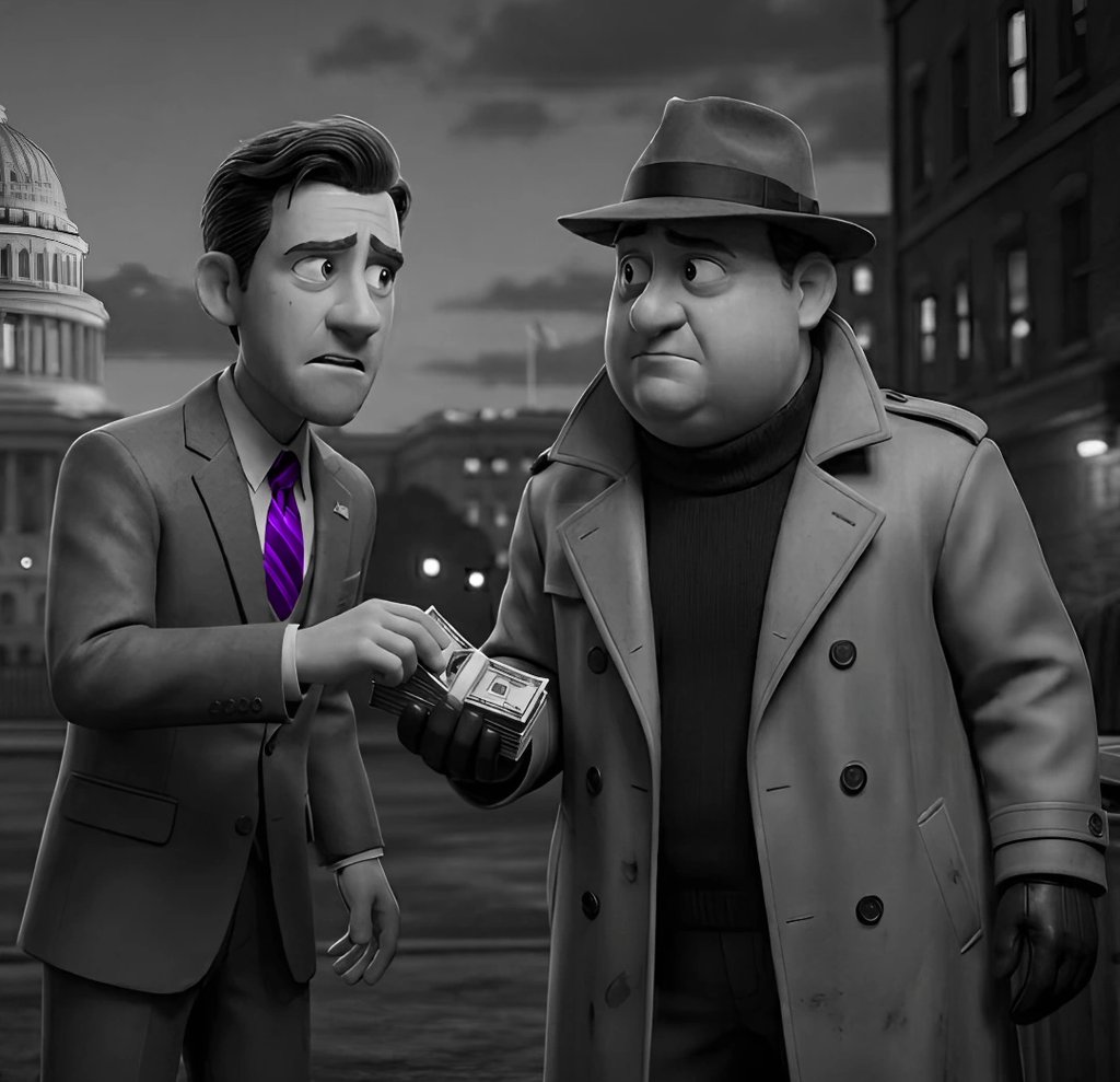 A politician meets with a shady figure in D.C. alley where money exchanges hands.