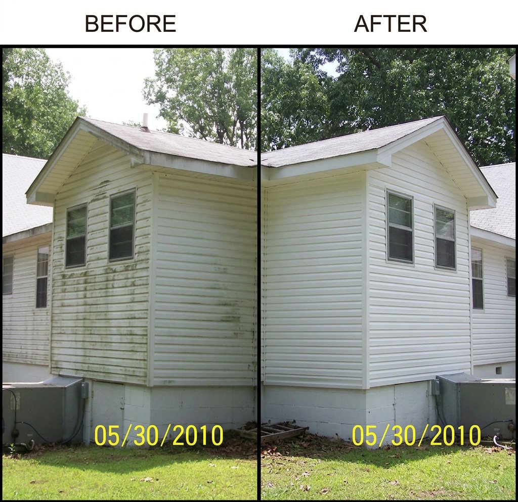 soft wash side by side before and after comparison Flat Rock Methodist Chruch Crane Hill, AL