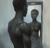 a man and woman in front of a mirror