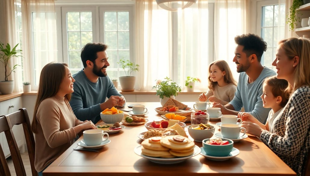 Family eating breakfast together