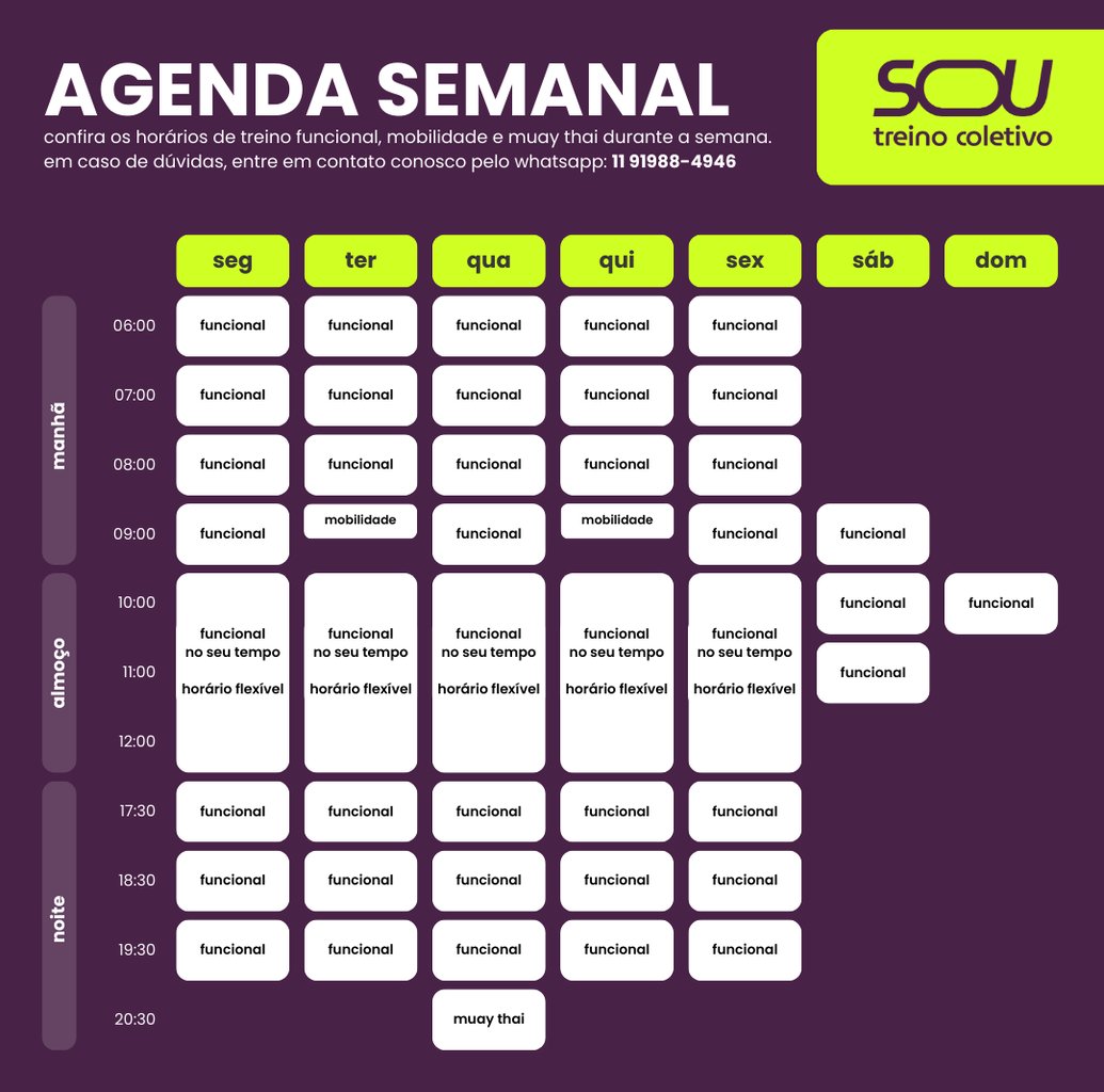 agenda semanal de treino funcional