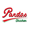 Logo de Pardos Chicken con letras rojas y verdes estilo manuscrito sobre línea curva tricolor; marca peruana de pollo a la br