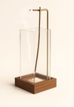 Elegant wooden incense holder with a tall glass ash catcher, gold support rod, included incense stic