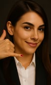 Una joven emprendedora haciendo gesto de "llámame" para el "contacto" de Marketing de Xianna Studio