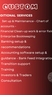 Custom Services: Set up & maintenance, financial clean-up, enterprise bookkeeping, banking setup, ac