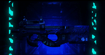 Game skin shot - high contrast neon green graphic lines and blue background