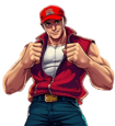 a man in a red shirt and a red hat, davpreec