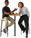 a guide app man and woman sitting at a table