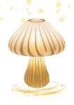Amber glass Murano-style table lamp on a nightstand with soft warm light