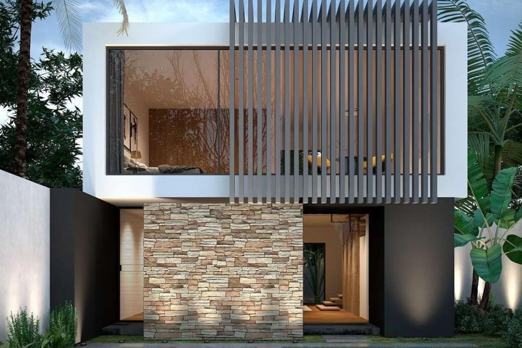 Cerramiento exterior de vivienda con diseño modular en madera y vidrio de grandes dimensiones