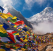 a mountain range with many flags and flags on it