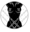 a black and white drawing of woman torso with chains