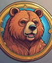 a bear with a coin in front of a colorful background