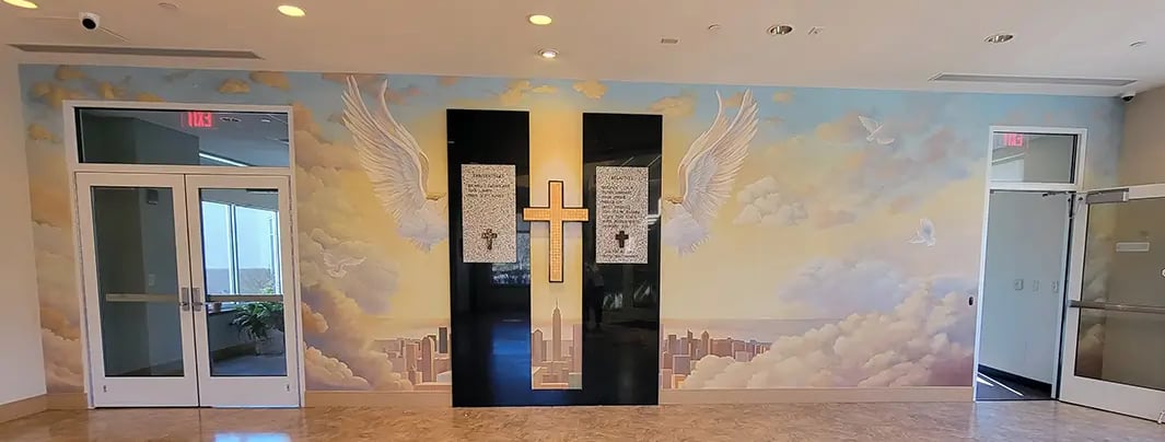 9 11 Memorial bespoke Mural by Marcine for Saint David the King Church in Princeton Junction NJ