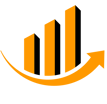 a black and orange arrow pointing upward logo