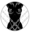 a black and white drawing of woman torso with chains