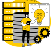 a man standing in front of a large stack of data in a server
