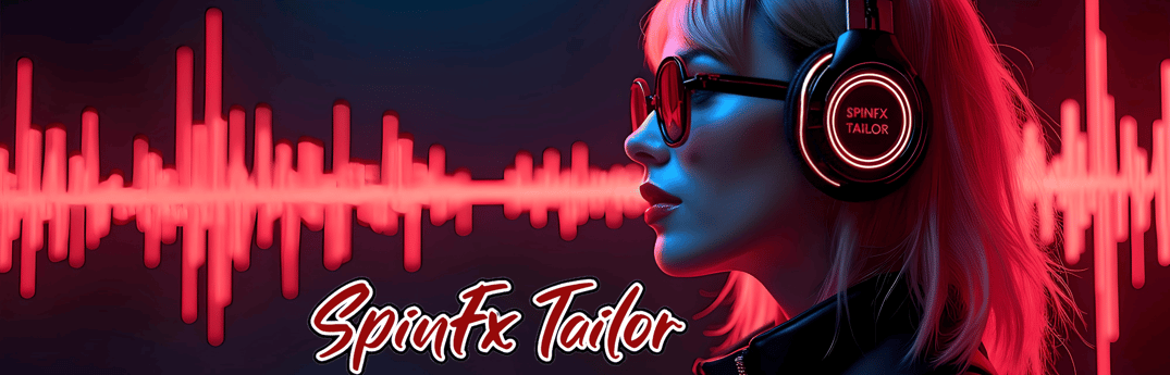 SpinFx Tailor with SpinFx Tailor headphones and headphones in front of a sound wave