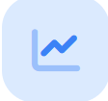 a blue and white icon of a upward trend graph depicting market research