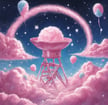 giant candy floss machine with a pink cloud and a star sky