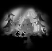 kids standing in a mysterious forest