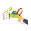 a person holding a magnifying glass, first home buyer searching for home loan