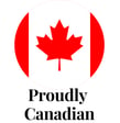 a canadian flag with the words proudly Canadian to represent the business is Canadian