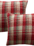 a pair of red and white plaid plaid pillows