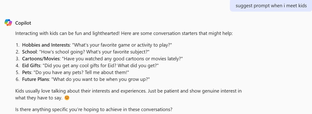 conversation starters and prompts when meeting children and kids during Eid gathering