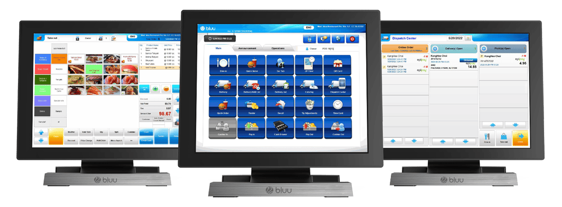 3 POS systems demonstrating software.