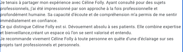 Temoignage client Céline folly therapie lille