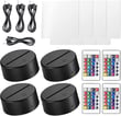 4 Pieces 3D LED Light, 16 Colors LED Base Adjustable Light Lamp with 4 Pieces Remote Controls 4 Piec