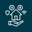 a hand holding a house with a shield and a shield