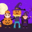 three children dressed in costumes for halloween
