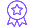 Clean ribbon icon with a star in the center, drawn in purple, representing online review generation 
