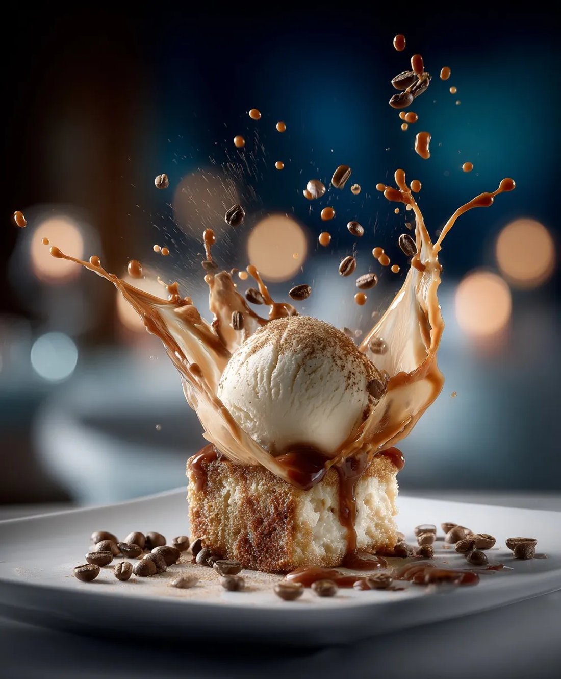 Café helado con salpicadura de leche creado con IA