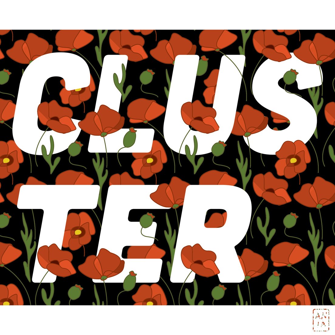 Poppy Vector Pattern on Black Background with Cluster type on top